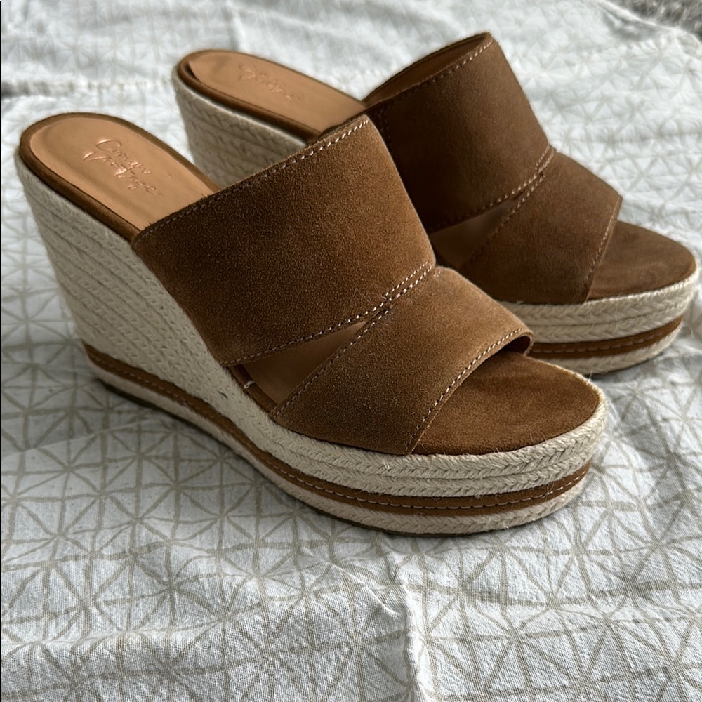 NEVER WORN. Crown Vintage Brown Wedge Espadrilles with Suede Upper